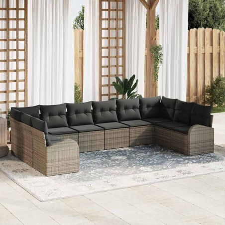 vidaXL Set di divani da giardino da 10 pezzi con cuscini in rattan grigio