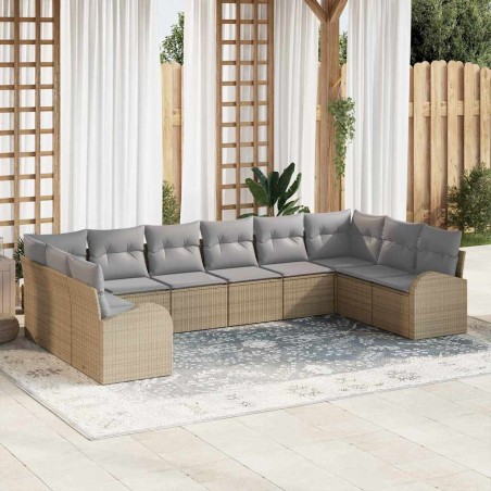 vidaXL Set Divano da Giardino 10 Pezzi con Cuscini in Rattan Beige