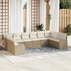 vidaXL Set di divani da giardino in 10 pezzi con cuscini - Rattan poliestere beige