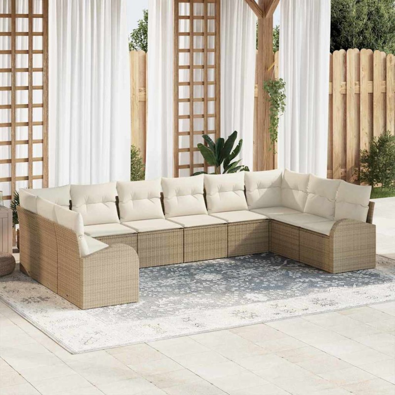 vidaXL Set di divani da giardino in 10 pezzi con cuscini - Rattan poliestere beige