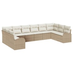 vidaXL Set di divani da giardino in 10 pezzi con cuscini - Rattan poliestere beige