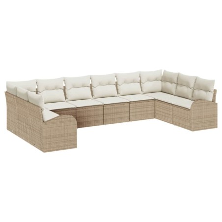 vidaXL Set di divani da giardino in 10 pezzi con cuscini - Rattan poliestere beige