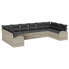 vidaXL Set divani giardino 10 pezzi con cuscini in rattan sintetico grigio chiaro