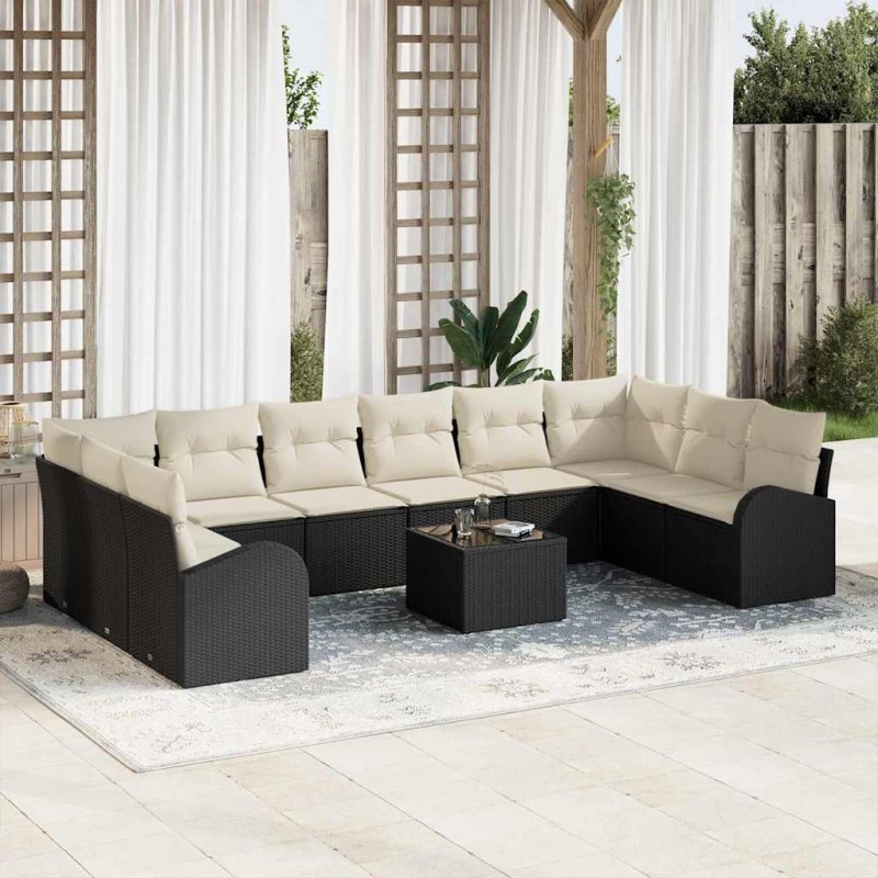 vidaXL Set di divani da giardino in 10 pezzi con cuscini in rattan poliestere marrone vidaXL Set di divani da giardino in 10 pezzi con cuscini in rattan poliestere marrone