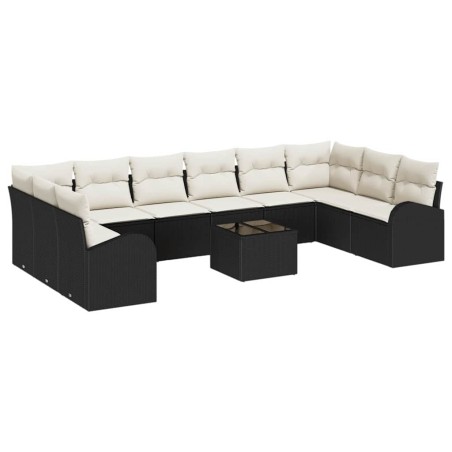 vidaXL Set di divani da giardino in 10 pezzi con cuscini in rattan poliestere marrone