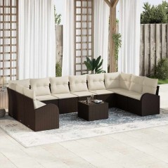vidaXL Set di Divani da Giardino 10 Pezzi con Cuscini Panna in Rattan Grigio