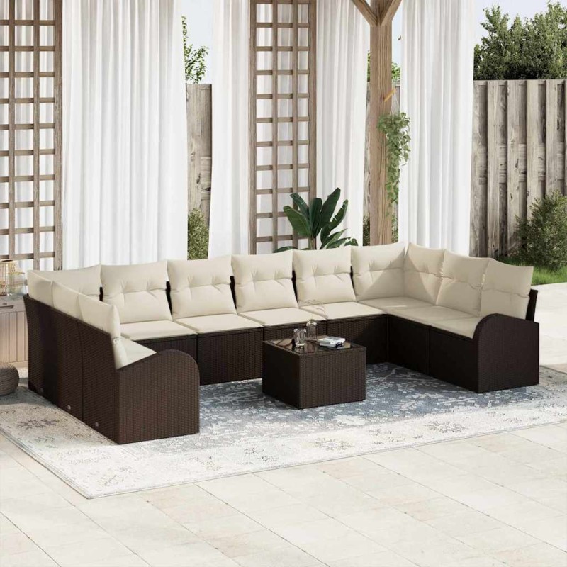 vidaXL Set di Divani da Giardino 10 Pezzi con Cuscini Panna in Rattan Grigio