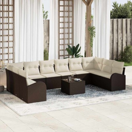 vidaXL Set di Divani da Giardino 10 Pezzi con Cuscini Panna in Rattan Grigio