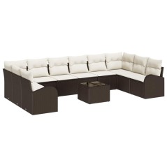 vidaXL Set di Divani da Giardino 10 Pezzi con Cuscini Panna in Rattan Grigio