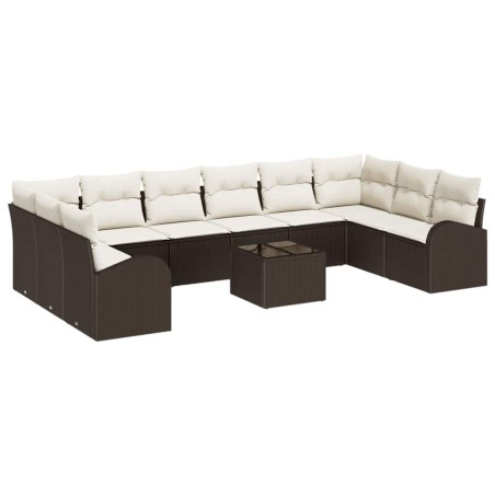 vidaXL Set di Divani da Giardino 10 Pezzi con Cuscini Panna in Rattan Grigio