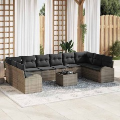 vidaXL Set di divani da giardino 10 pezzi con cuscini in rattan poliestere nero