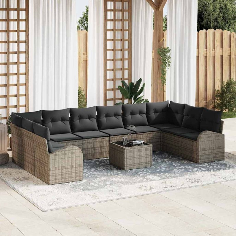 vidaXL Set di divani da giardino 10 pezzi con cuscini in rattan poliestere nero vidaXL Set di divani da giardino 10 pezzi con cuscini in rattan poliestere nero