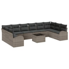 vidaXL Set di divani da giardino 10 pezzi con cuscini in rattan poliestere nero