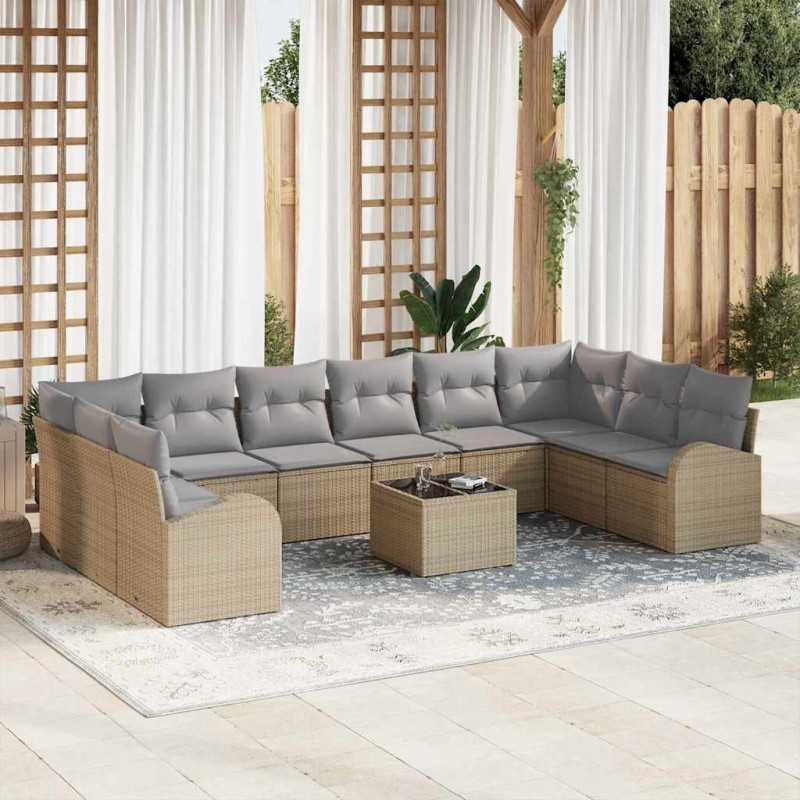 vidaXL Set di Divano da Giardino da 11 Pezzi con Cuscini in Rattan Poliestere Nero