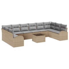 vidaXL Set di Divano da Giardino da 11 Pezzi con Cuscini in Rattan Poliestere Nero