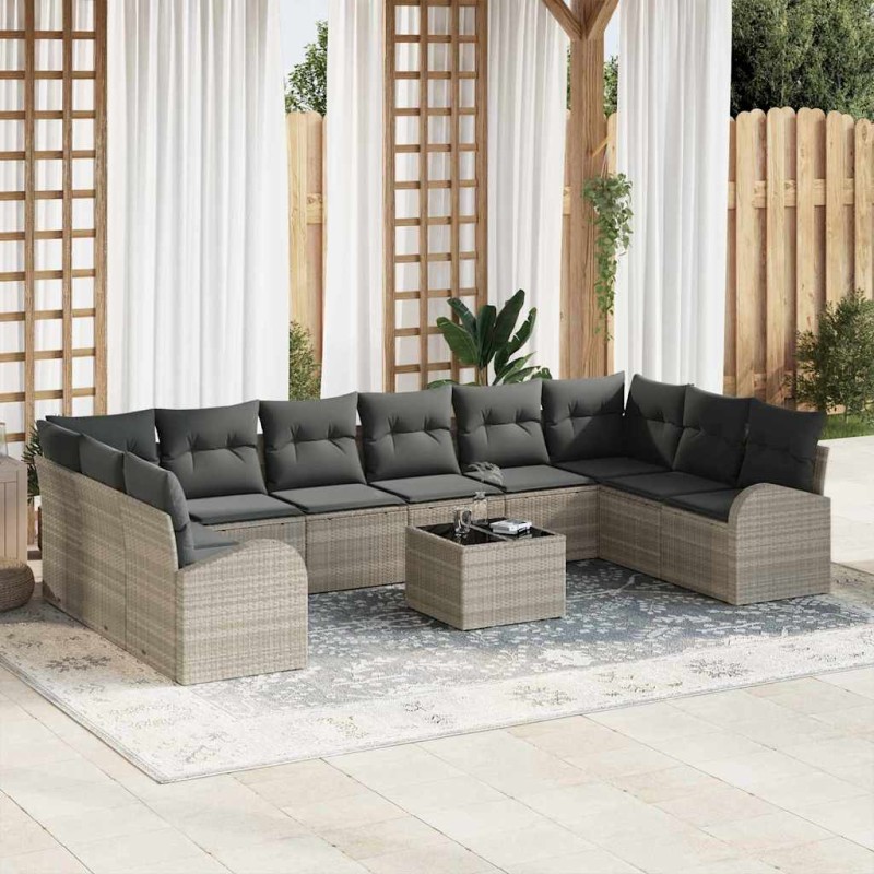 vidaXL Set Divano da Giardino 11 Pezzi con Cuscini in Rattan Polietilene Grigio.