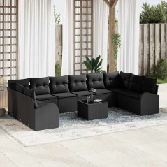 vidaXL Set di divani da giardino 11 pezzi con cuscini in rattan beige.