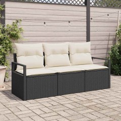 vidaXL Set di divani da giardino in polirattan nero, 3 pezzi con cuscini