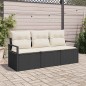 vidaXL Set di divani da giardino in polirattan nero, 3 pezzi con cuscini