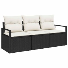 vidaXL Set di divani da giardino in polirattan nero, 3 pezzi con cuscini