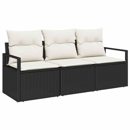 vidaXL Set di divani da giardino in polirattan nero, 3 pezzi con cuscini