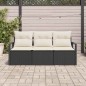 vidaXL Set di divani da giardino in polirattan nero, 3 pezzi con cuscini