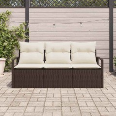 vidaXL Set da Giardino in 3 Pezzi con Cuscini Marroni in Rattan Sintetico.