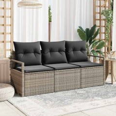 vidaXL Set Divano da Giardino 3 Pezzi con Cuscini Grigi in Rattan Sintetico