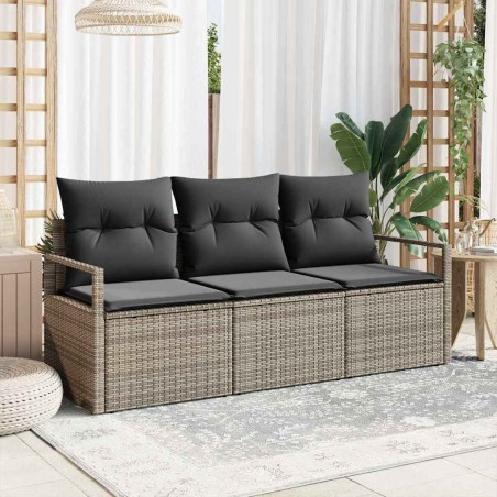 vidaXL Set Divano da Giardino 3 Pezzi con Cuscini Grigi in Rattan Sintetico