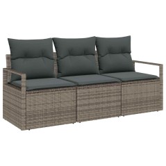 vidaXL Set Divano da Giardino 3 Pezzi con Cuscini Grigi in Rattan Sintetico