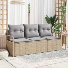 vidaXL Set di divani da giardino 3 pezzi con cuscini beige in rattan sintetico