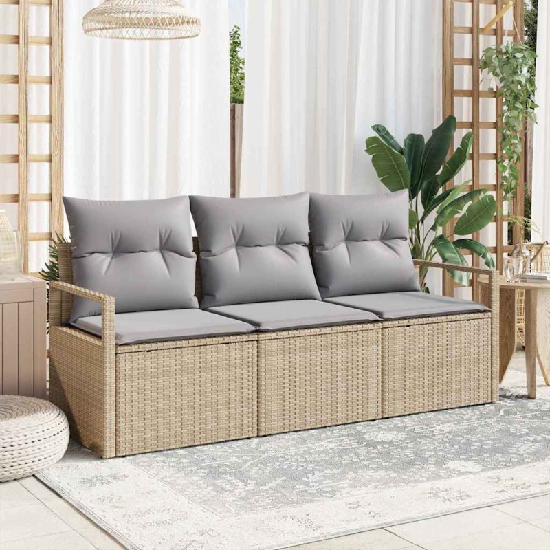 vidaXL Set di divani da giardino 3 pezzi con cuscini beige in rattan sintetico