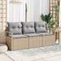 vidaXL Set di divani da giardino 3 pezzi con cuscini beige in rattan sintetico