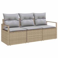 vidaXL Set di divani da giardino 3 pezzi con cuscini beige in rattan sintetico