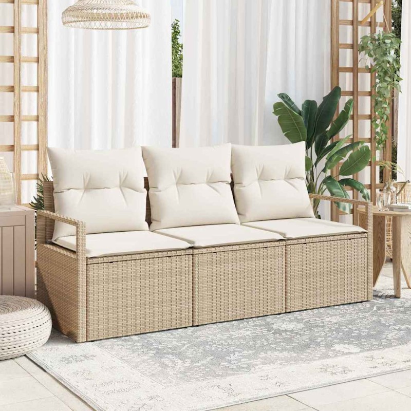 vidaXL Set di divani da giardino 3 pezzi con cuscini beige in polirattan vidaXL Set di divani da giardino 3 pezzi con cuscini beige in polirattan