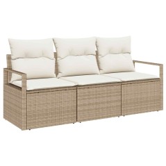 vidaXL Set di divani da giardino 3 pezzi con cuscini beige in polirattan