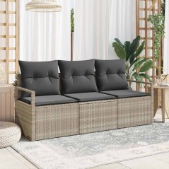 vidaXL Set da giardino 3 pezzi con cuscini grigio chiaro in polyrattan