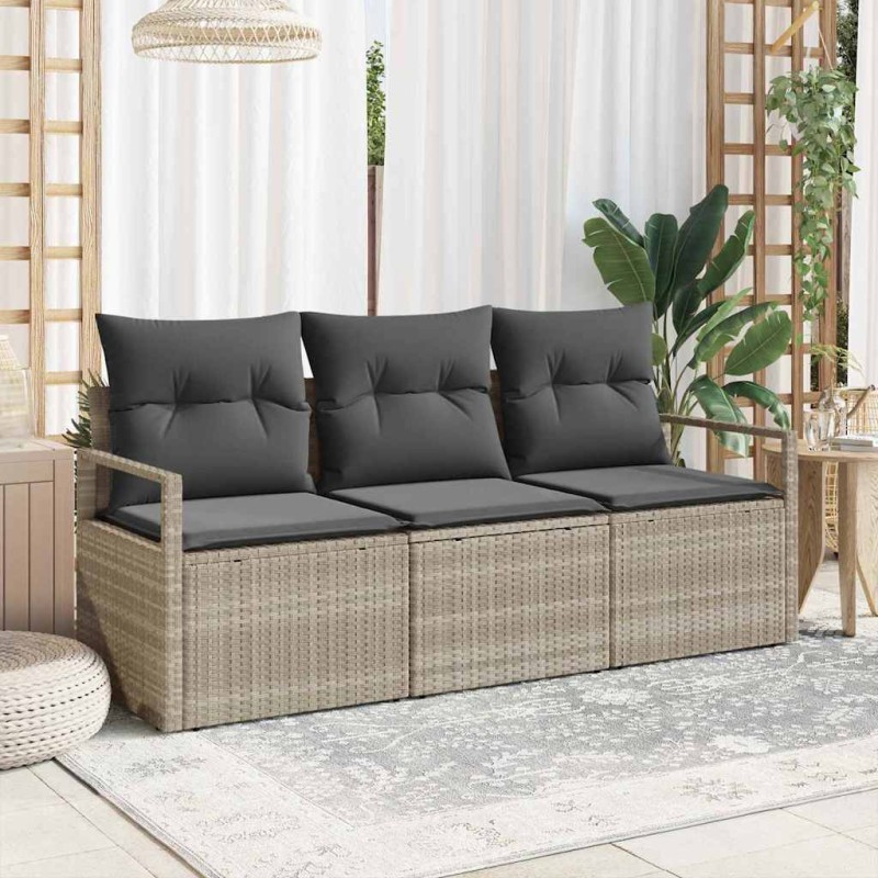 vidaXL Set da giardino 3 pezzi con cuscini grigio chiaro in polyrattan