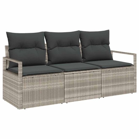 vidaXL Set da giardino 3 pezzi con cuscini grigio chiaro in polyrattan