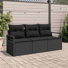 vidaXL Set divano da giardino 3 pezzi , con cuscini, in rattan sintetico nero