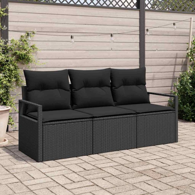 vidaXL Set divano da giardino 3 pezzi , con cuscini, in rattan sintetico nero
