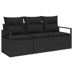 vidaXL Set divano da giardino 3 pezzi , con cuscini, in rattan sintetico nero