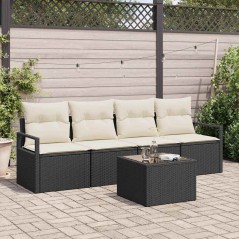 Set Divano da Giardino vidaXL 5 Pezzi con Cuscini Rattan Nero e Panna