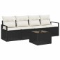 Set Divano da Giardino vidaXL 5 Pezzi con Cuscini Rattan Nero e Panna