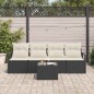 Set Divano da Giardino vidaXL 5 Pezzi con Cuscini Rattan Nero e Panna
