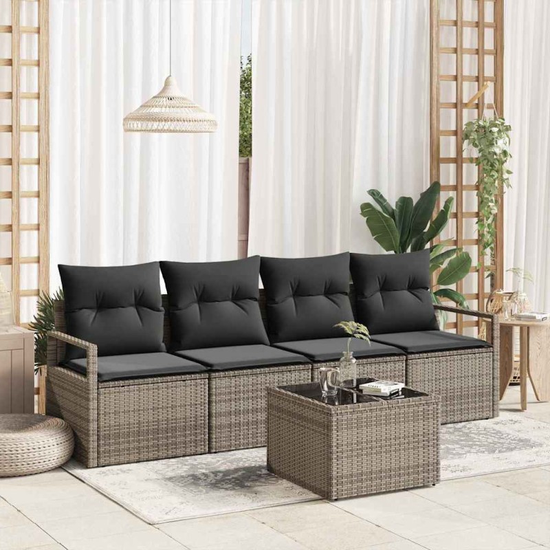 Set Divani Giardino 5 Pezzi Cuscini Grigio Polyrattan