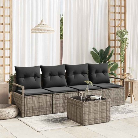 Set Divani Giardino 5 Pezzi Cuscini Grigio Polyrattan
