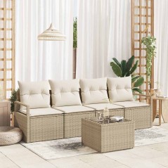 vidaXL Set di Sofà da Giardino a 5 Pezzi con Cuscini Beige in Polyrattan