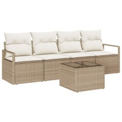 vidaXL Set di Sofà da Giardino a 5 Pezzi con Cuscini Beige in Polyrattan