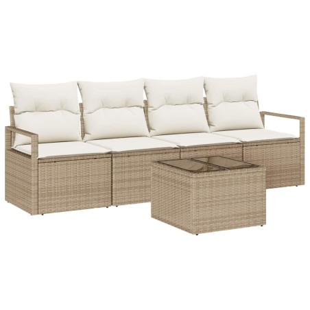 vidaXL Set di Sofà da Giardino a 5 Pezzi con Cuscini Beige in Polyrattan